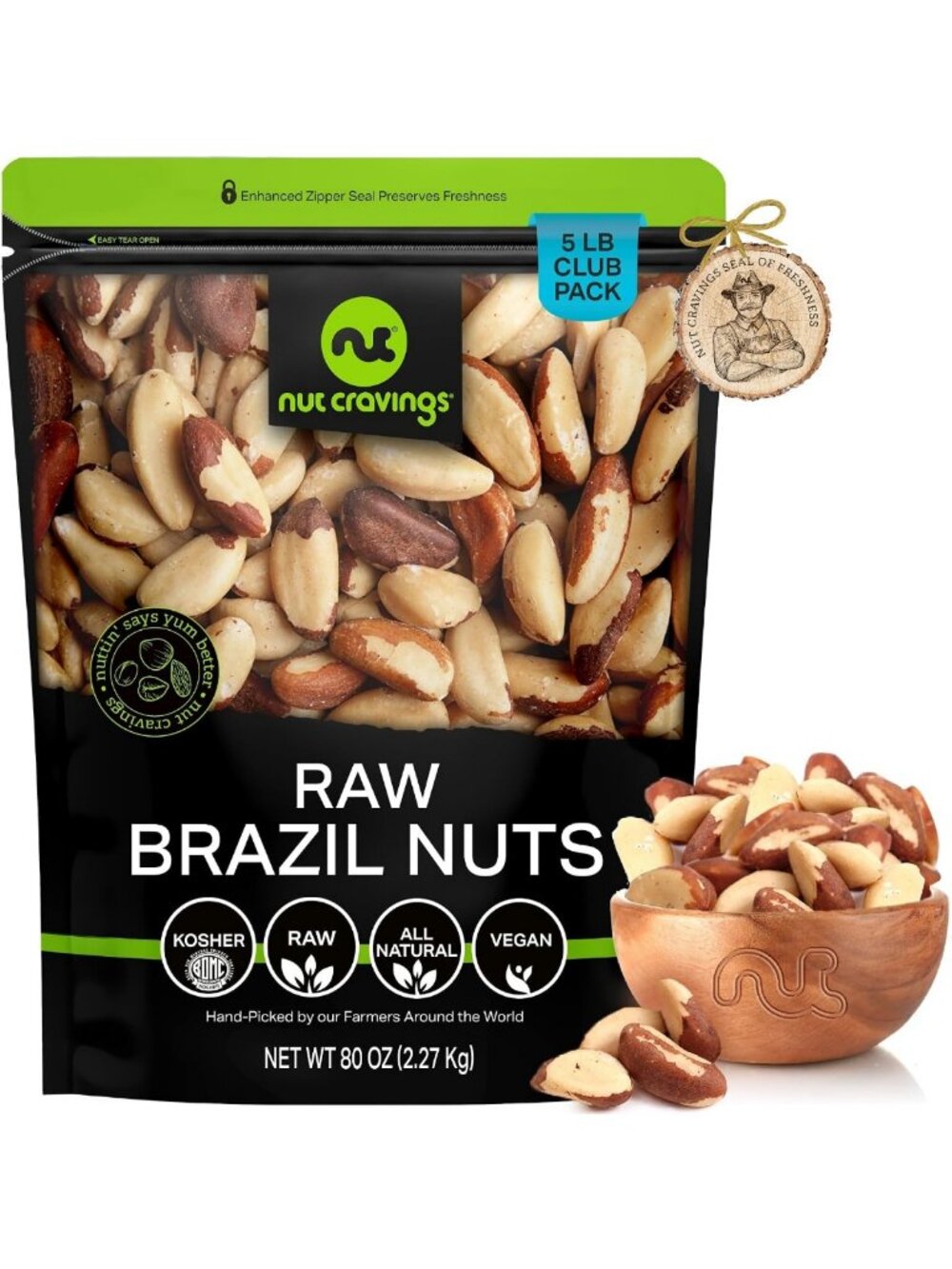 Raw Brazil Nuts - 5 LB Unsalted, No Shell, Whole, Healthy Snack, Keto-Friendly